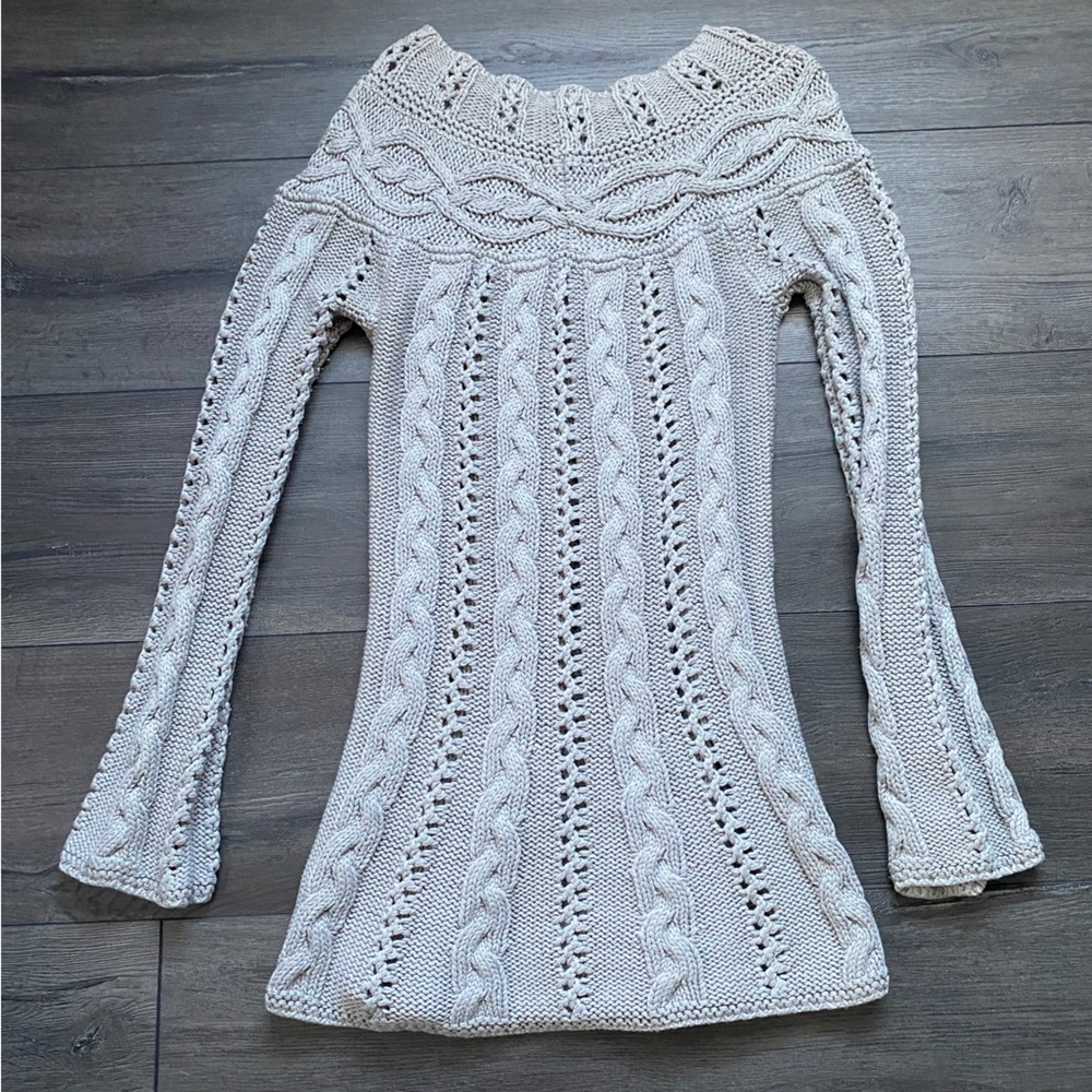 Guess Brand Women's Gray Chunky Cable Knit Long Sleeve Tunic Sweater Size Small
